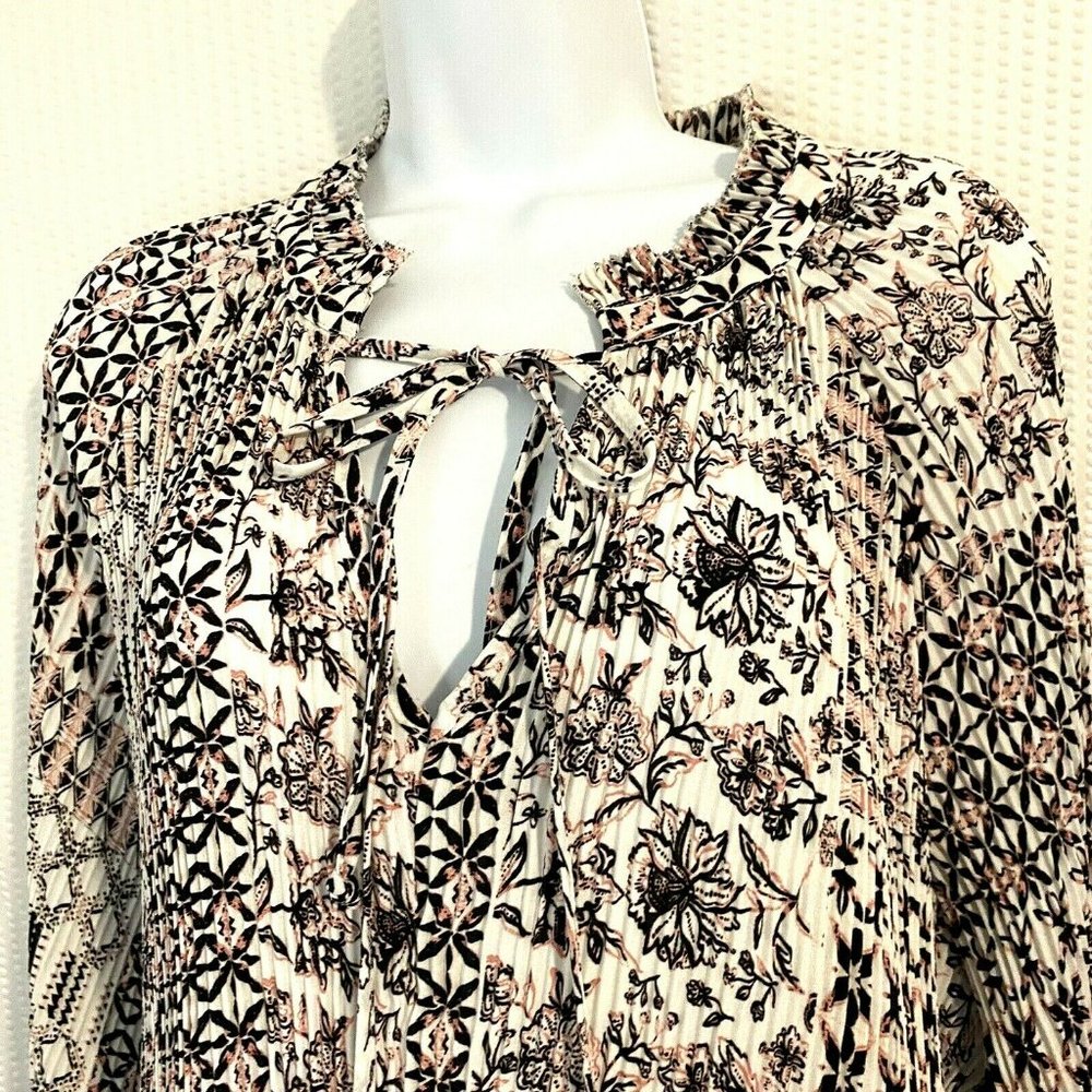 Womens Stretch Pink Floral Geometric Pleated Tunic Top Kimono Bell Sleeve  2X - Picture 2 of 5